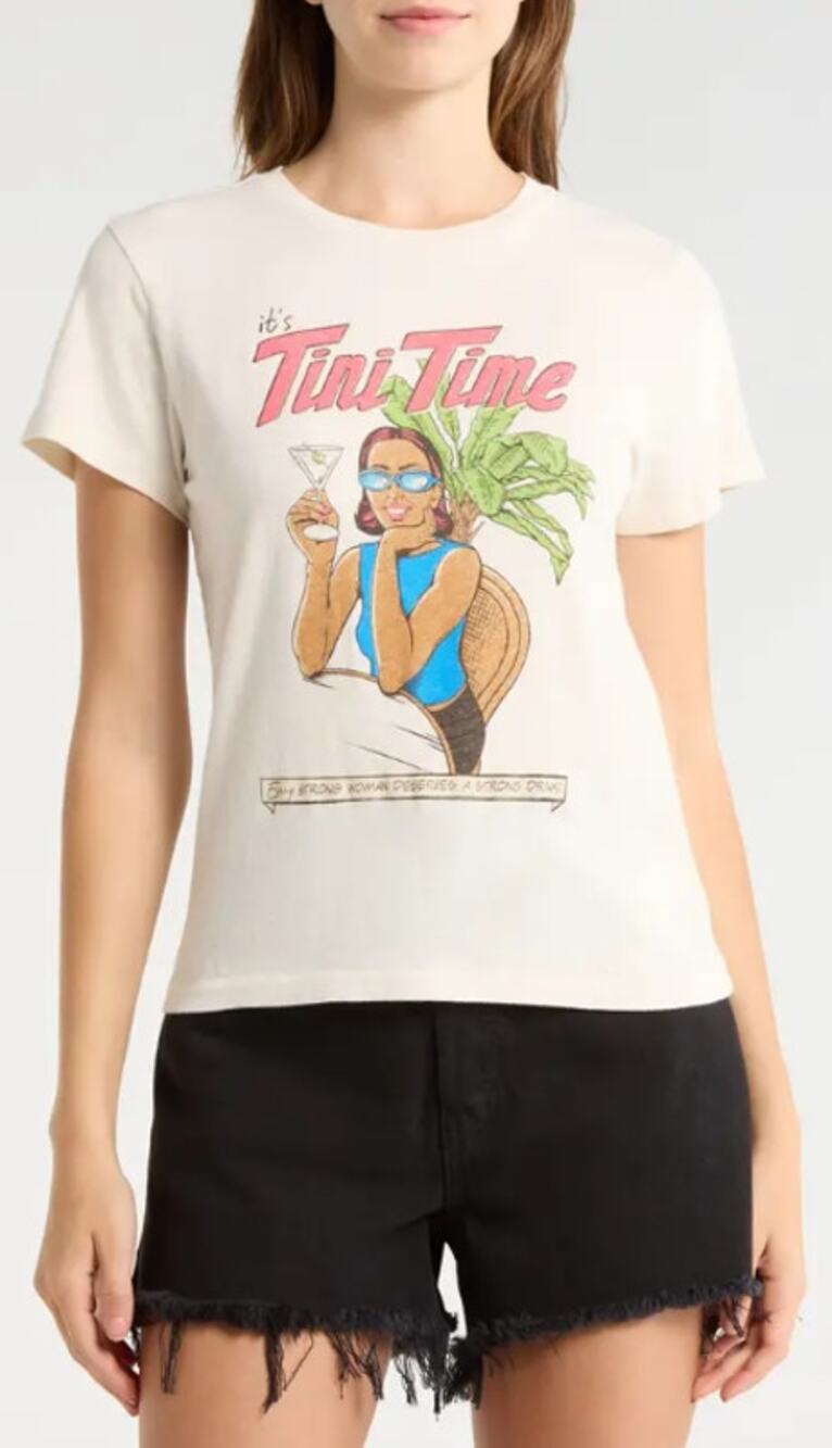 NWT Re/Done Classic Tee Vintage White Tini Time Graphic Print XS Retro Casual